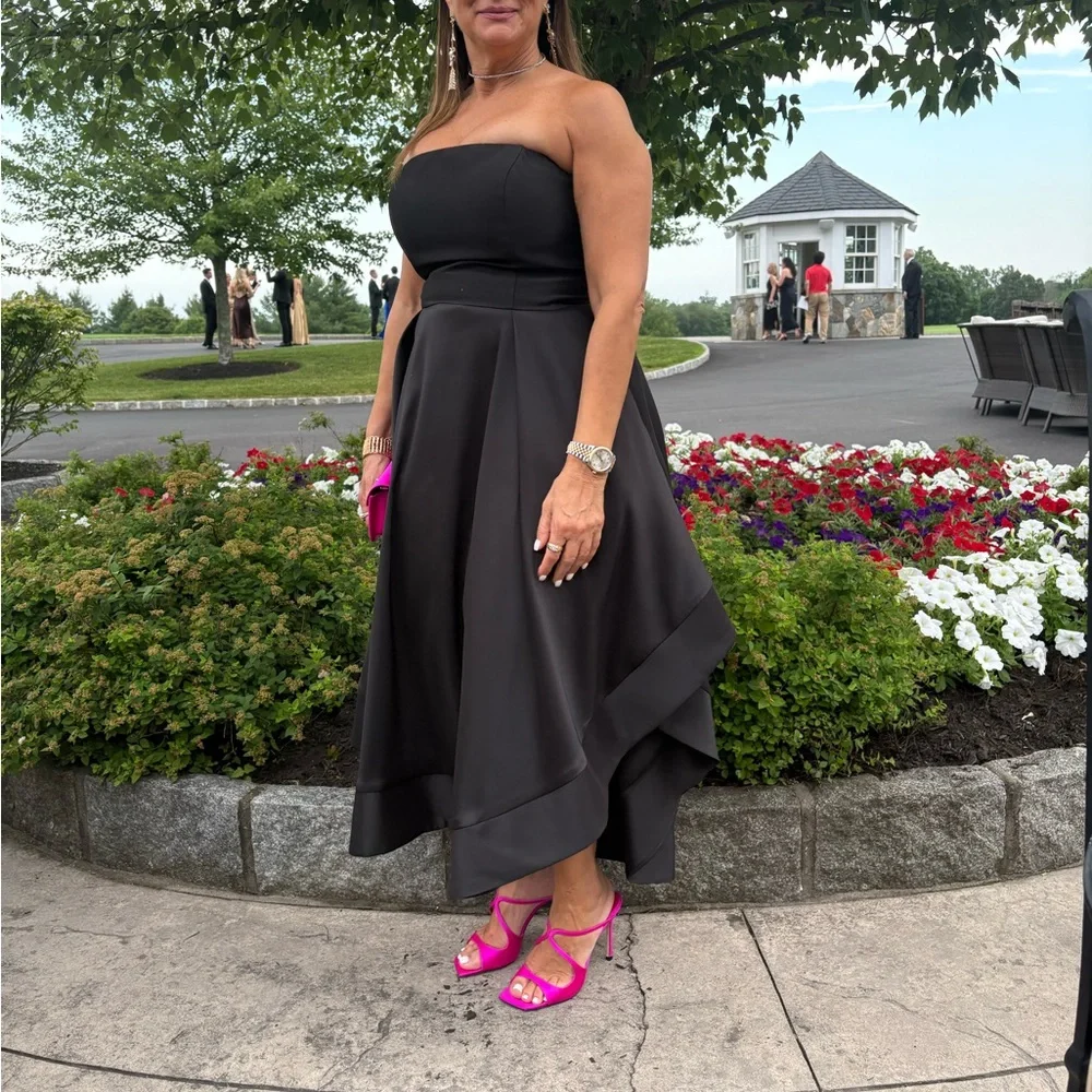 Aqua Mikado strapless midi gown - Picture 2 of 6